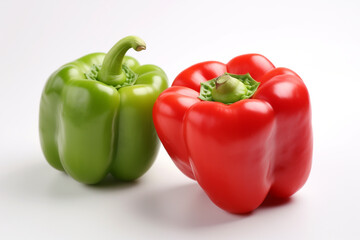 Obraz na płótnie Canvas Green and red bell pepper on a white background. Fresh green and red bell pepper vegetables. Ai generative.