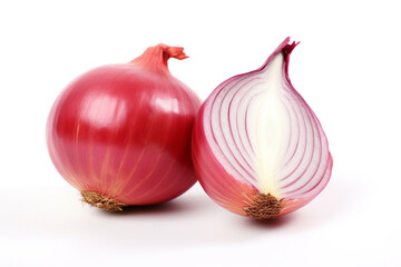 Red onion on a white background. Generative AI.