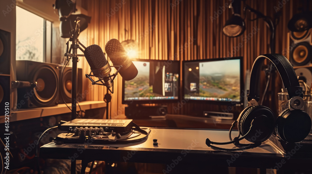 Wall mural Professional microphone in radio station