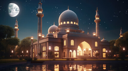 Fototapeta na wymiar Muslim mosque at beautiful night