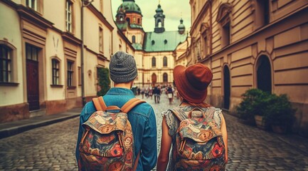 A couple traveling together, back shot, AI generated