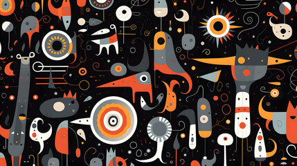 Abstract Whimsy: Cartoon-style Black Abstract Shapes Wallpaper, Generative AI