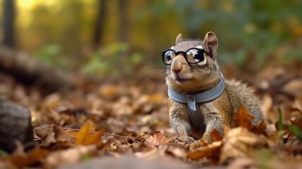 Obraz premium A squirrel with glasses in the forest generative ai