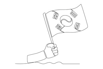 A hand holding the Korean flag. National liberation day of Korea one-line drawing