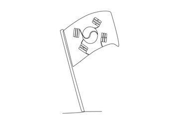 A flag flying on Korean Liberation Day. National liberation day of Korea one-line drawing