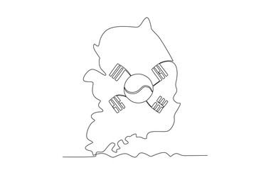 A map with the symbol of Korea in the middle. National liberation day of Korea one-line drawing