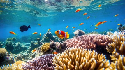 Naklejka na ściany i meble great barrier reef with colorfull fishes generative ai