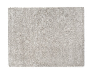 Fototapeta premium Stylish soft beige carpet isolated on white, above view