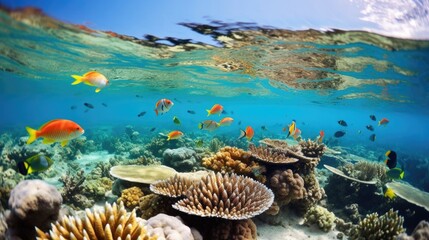 great barrier reef with colorfull fishes generative ai - obrazy, fototapety, plakaty