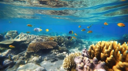 Naklejka na ściany i meble great barrier reef with colorfull fishes generative ai