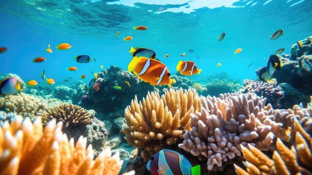 great barrier reef with colorfull fishes generative ai