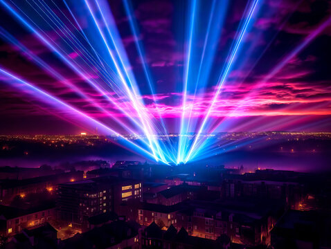 Lasershow &uuml;ber einer Stadt, Ki generated