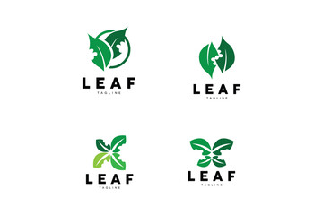 Green Leaf Logo, Ecology Natural Plant Vector, Nature Design, Illustration Template Icon