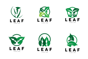 Green Leaf Logo, Ecology Natural Plant Vector, Nature Design, Illustration Template Icon