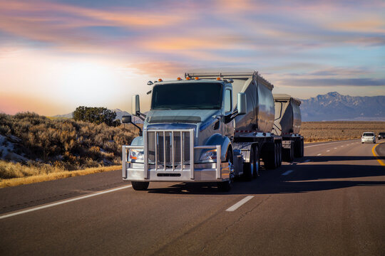 Semi Trucks on road, USA. Trucking in Nevada, USA 