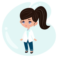 Chibi female scientist vector illustration graphic