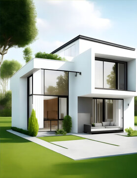 Simplistic White Modern House design image for architecture projects, interior design ventures, real estate design endeavors. Generative AI