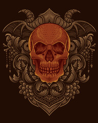 Skull head with antique engraving style