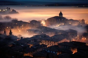 Fototapeta premium Fog above the old city of Bologna, Italy