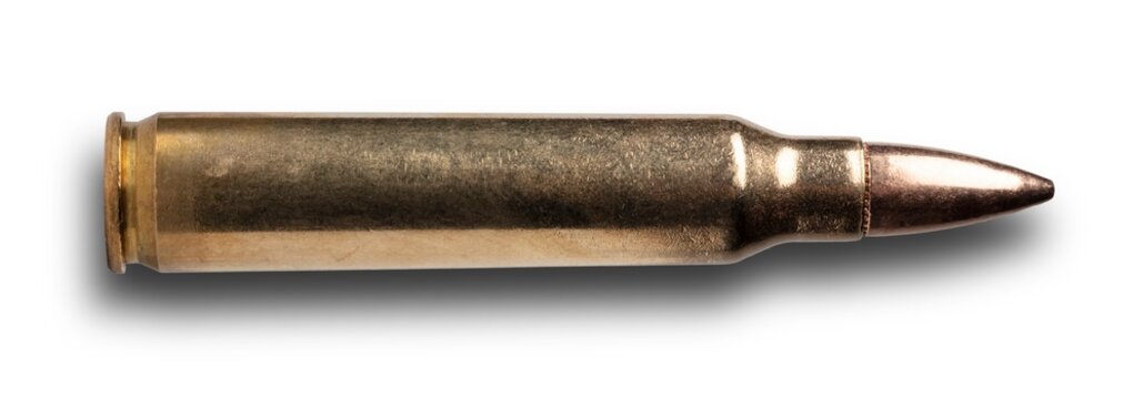 556 caliber assault rifle cartridge with shadow below