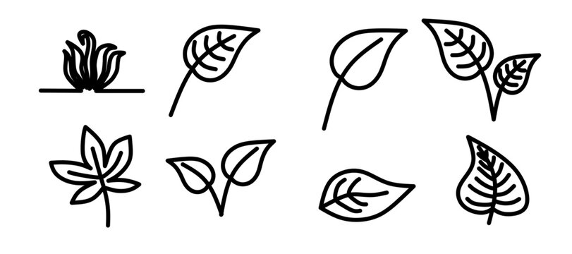 set of leaf line icon editable stroke
