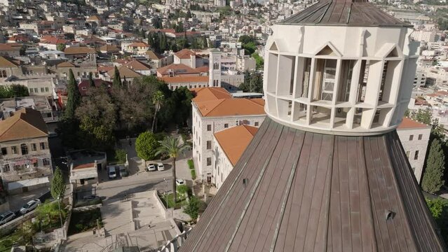Flyby: multi-sided dome on Church of the Annunciation in Nazareth, ISR