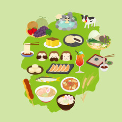 栃木県の名物のイラストセット