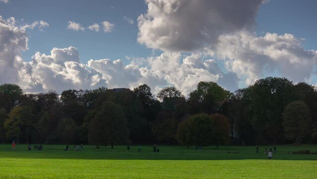 sunny day munich cityscape famous central park panorama 4k timelapse germany