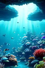 Fototapeta na wymiar Mystical ocean, underwater realm, hyper detailed, 8k. AI Generator