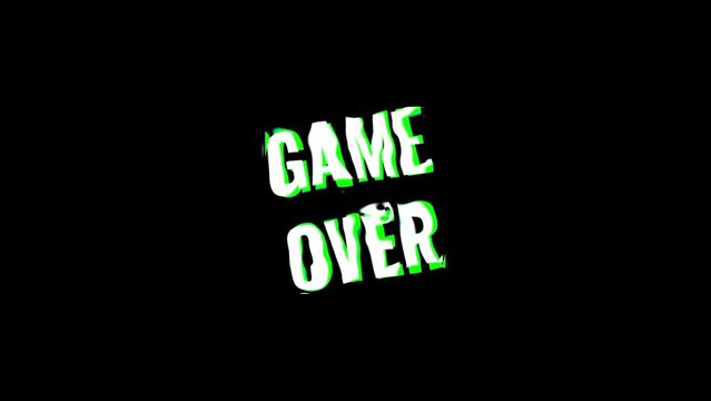game over motion text animation with glitch effect and color. 4k footage