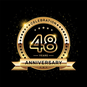 48 year anniversary logo with a number and golden ribbon, vector template