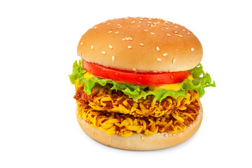 Fried chicken burger isolated on white background.