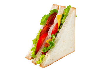 bacon sandwich with salad on white background.