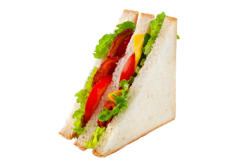 bacon sandwich with salad on white background.