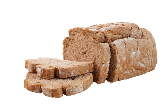 sliced rye bread isolated on white background.