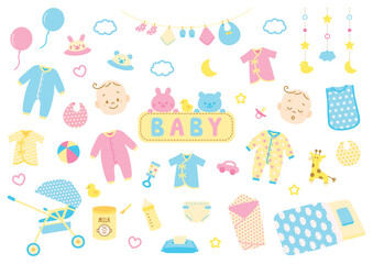 赤ちゃん　ベビー　アイコン　セット　パステル