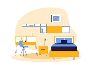 Modern bedroom interior design. Cozy modern bedroom. Bedroom design vector illustration