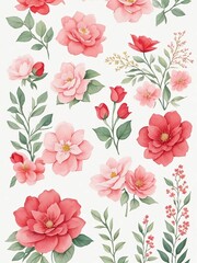 Beautiful red flowers pattern art with white background. Ai art