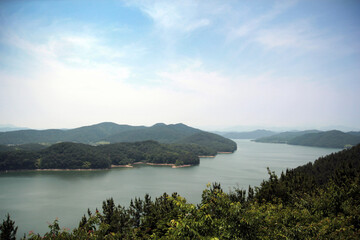 Obraz premium View of the observatory of Jinyang Lake, Jinju-si, Korea, Lakeside Observatory