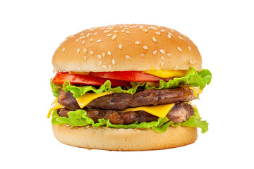 Classic beef cheese burger isolated on white background.