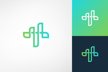 T wave chart typographic logo. With gradient color, it looks techy, modern and sophisticated. Suitable for technology companies, apps, media, financial accounting, blockchain, etc.