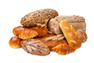 Foto auf Acrylglas Bäckerei various kinds of breads isolated on white background.