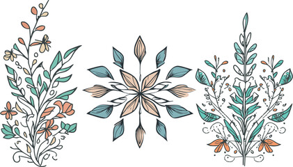 Fototapeta premium Colorful Floral vector graphic design sketch drawing, trendy tiny design, floral elements vector art illustration.