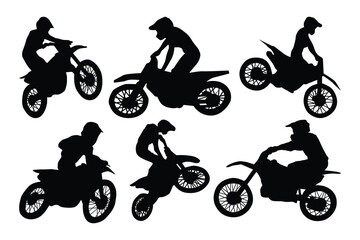 set of motocross logo vector silhouette