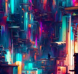Colorfull futuristic sky crapper city cyberpunk style