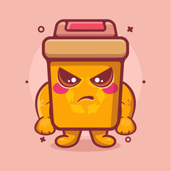 serious recycle bin character mascot angry expression isolated cartoon in flat style design 
