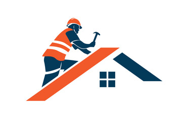 Worker repairing roof vector illustration © agoosh
