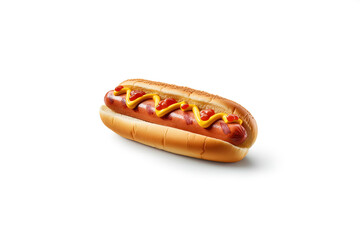Hot dog with mustard and ketchup isolated on a white background