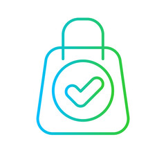 Checkout e-commerce icon with blue and green gradient outline style. female, assistant, mall, client, register, scan, buyer. Vector Illustration