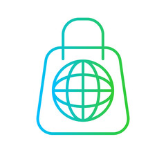 Global shopping e-commerce icon with blue and green gradient outline style. technology, parcel, phone, package, bag, computer, money. Vector Illustration